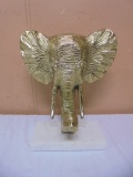 Large Gold Metal Elephant Bust on Marble Base