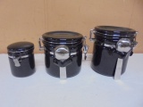 3pc Black Ceramic Cannister Set