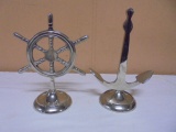 Metal Ships Wheel & Anchor Décor Pieces
