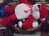 5 Large Plush Animals in Large Wicker Basket