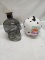 2Pc Decor Lot- (1) Glass Skull Jar, (1) Stuffed Pumpkin