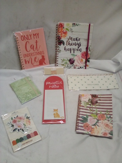 7Pc Assorted Stationary, Notebook, Sticky Notes, Planner, Etc.