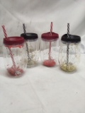 Qty 4 Plastic Glitter Tumblers with Straws 11.6oz