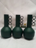 Qty 3 Metal Green Vase 4.1” x 4.1” x 8.9”