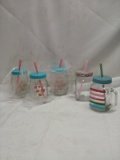Lot of 5 Assorted ORLY Mason Jar Style Mugs w/ Straws