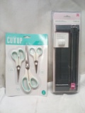 2Pc American Crafts Lot- (1) Set of 3 Scissors, (1) 9” Straight Edge Port. Trimmer