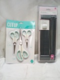 2Pc American Crafts Lot- (1) Set of 3 Scissors, (1) 9” Straight Edge Port. Trimmer