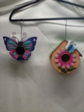 Qty 2 Metal Hanging Birdhouses