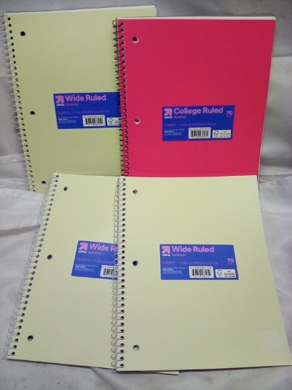 Qty 4 Lined Notebooks 3-Wide Rule 1-College Rule