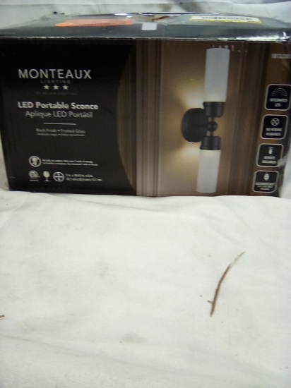 Monteaux LED Portable Sconce Black Finish, Frosted Glass 5” x 20.63” x 5”