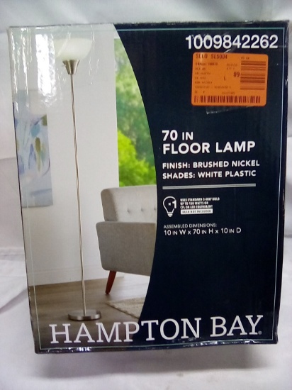 70” Floor Lamp Brushed Nickel with white plastic shade