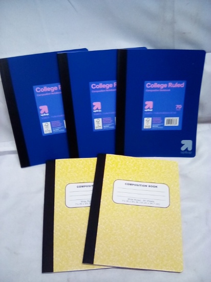 Qty 5-3 College Ruled 70 Sheet Composition Notebook/2-80 Sheet Wide Rule