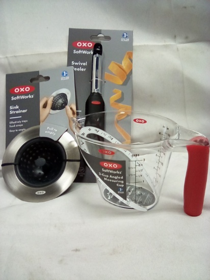 OXO Swivel Peeler Sink Strainer 2 Cup Measuring Cup