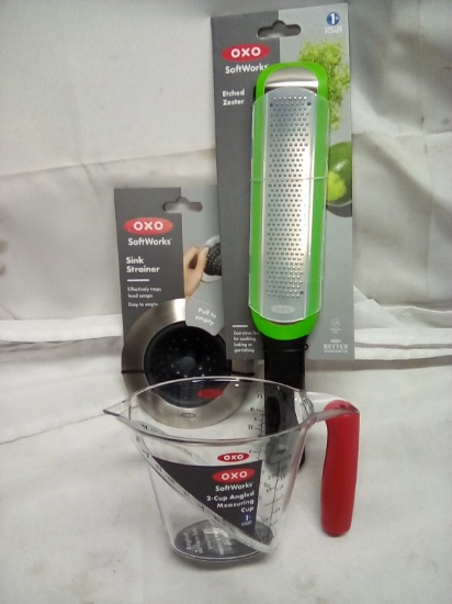 OXO Zester 2 Cup Measuring Cup Sink Strainer