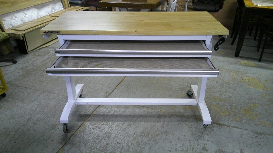 Husky Wood Top Steel Adjustable Height Work Bench w/ 2 Drawers
