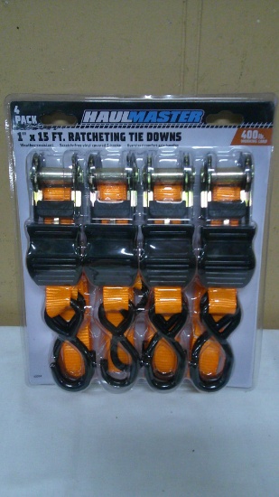 Brand New 4 Pack of Haul Master 1"x15' Ratcheting Tie Downs