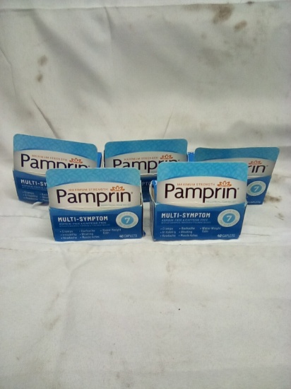 Pamprin Multi Symptom Asprin & Cafeine Free 40 Caplets Qty 5 (Exp 11/25)