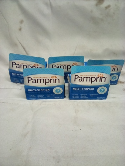 Pamprin Multi Symptom Asprin & Cafeine Free 40 Caplets Qty 5 (Exp 11/25)