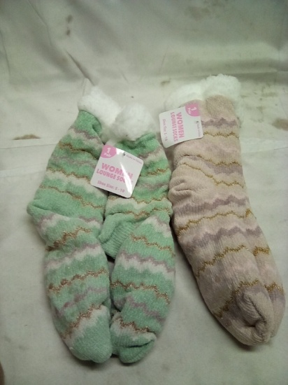 Women’s Fleece Lined Lounge Socks Size 5-10 Qty 2 Pair