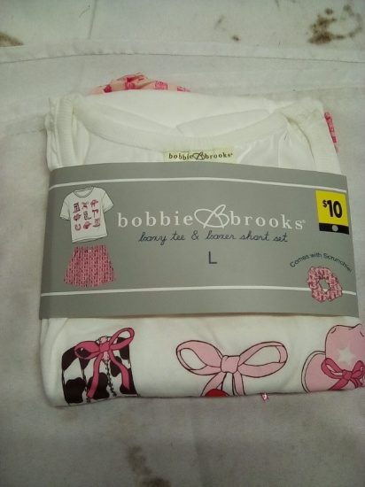 Bobbie & Brookes Tee and Box Pajama Set with Scrunchie Size Large