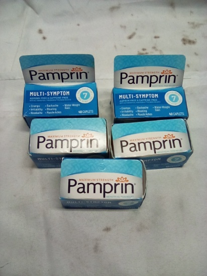 Pamprin Multi Symptom Asprin & Cafeine Free 40 Caplets Qty 5 (Exp 11/25)