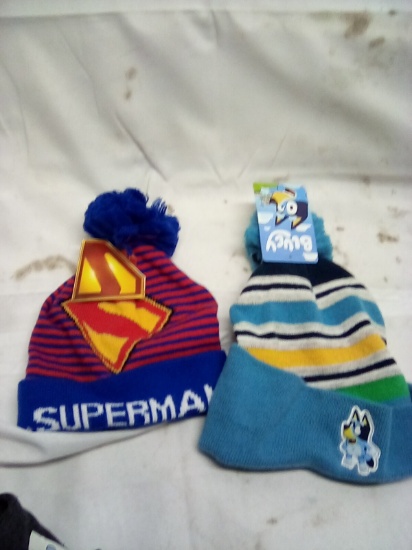 Kids Spiderman & Bluey Knit Hats Qty 2