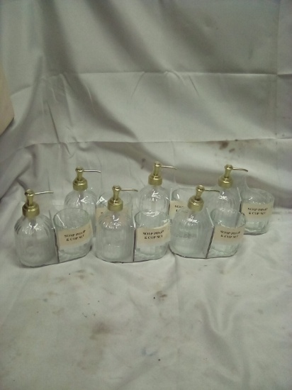 Glass Hand Soap and Cup Sets Qty 6 Sets