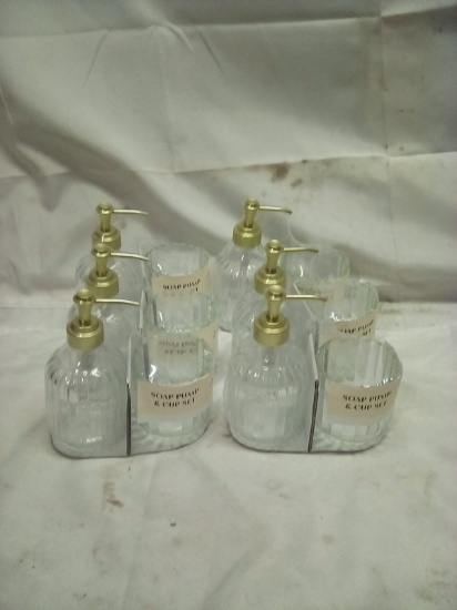 Glass Hand Soap and Cup Sets Qty 6 Sets