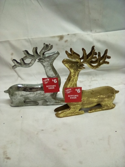 Metal Sitting Deer Qty 2