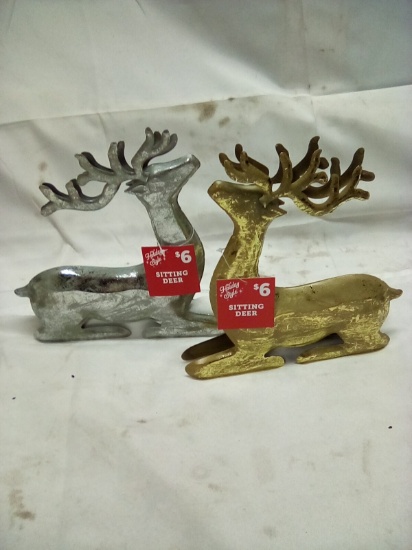 Metal Sitting Deer Qty 2