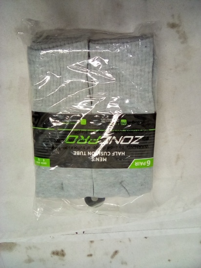 Zone Pro Mens Half Cushion Tube Socks Size 6-12 Qty 6 Pair