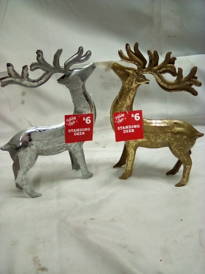 Silver and Gold Metal Standing Deer Qty 2 12” Tall
