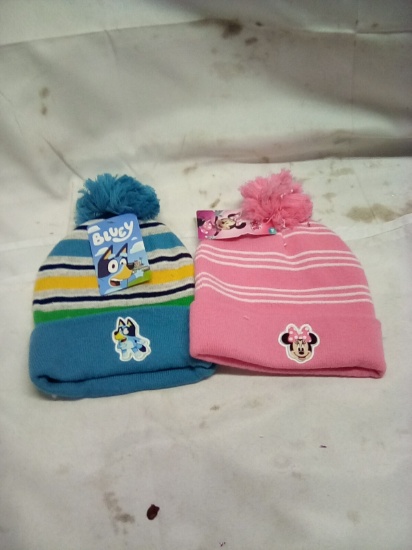 Minnie Mouse and Bluey Kids Knit Hats Qty 2
