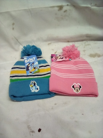 Minnie Mouse and Bluey Kids Knit Hats Qty 2