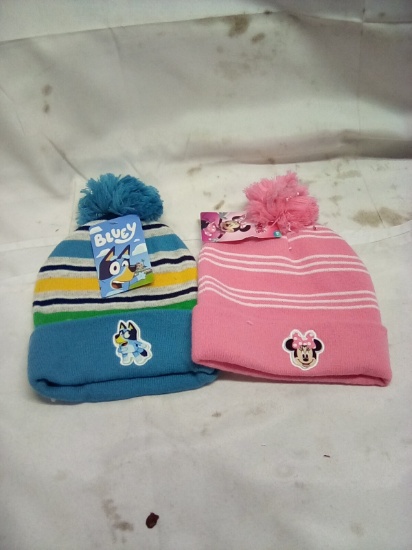 Minnie Mouse and Bluey Kids Knit Hats Qty 2