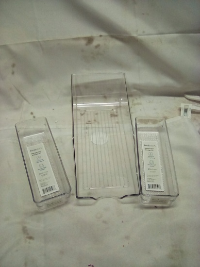 Refrigerator Storage Bins Qty 2 9.4” x 3.2” x 2 and 1 Soda Can Dispenser