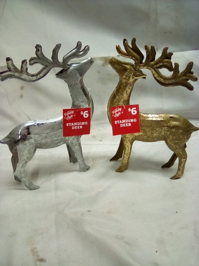 Silver and Gold Metal Standing Deer Qty 2 12” Tall