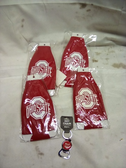 Ohio State Bottle Cozey Qty 4 and Bottle Opener Key Chain