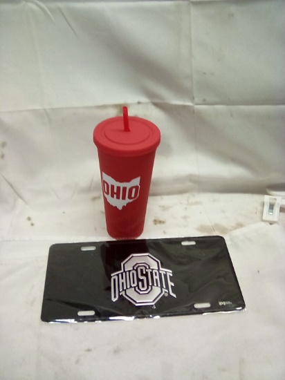 Ohio State Tumbler and License Plate