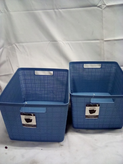 Blue Composite Storage Baskets Qty 2 13.3” x 10.9” x 8.5”