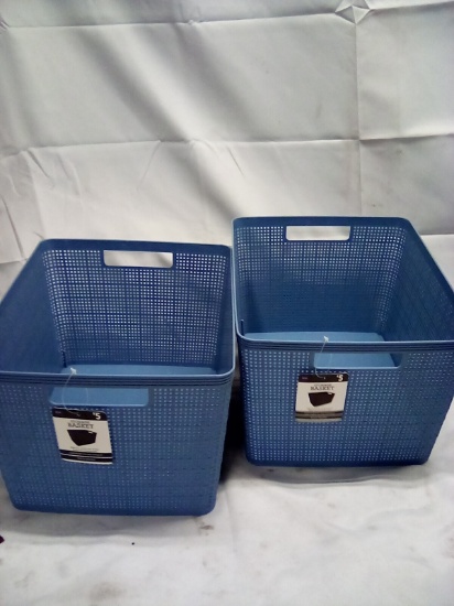 Blue Composite Storage Baskets Qty 2 13.3” x 10.9” x 8.5”