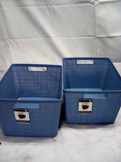 Blue Composite Storage Baskets Qty 2 13.3” x 10.9” x 8.5”
