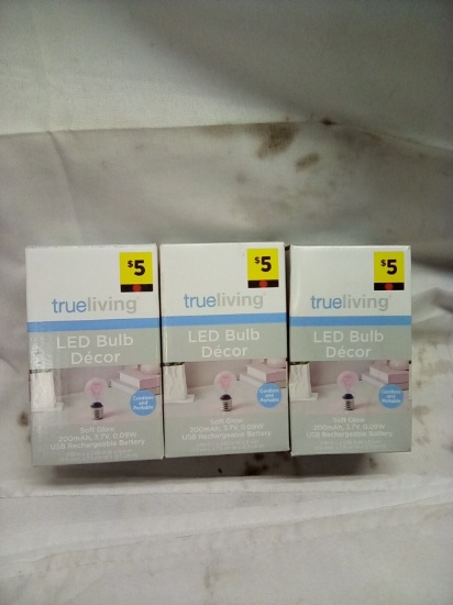 LED Bulb Decor Cordless and Portable Soft Glow USB Rechargeable Qty 3