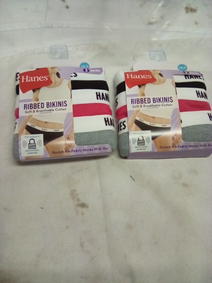 Hanes Ladies Ribbed Bikinis 3 Pack Size 2XL/9 Qty 2 Packs