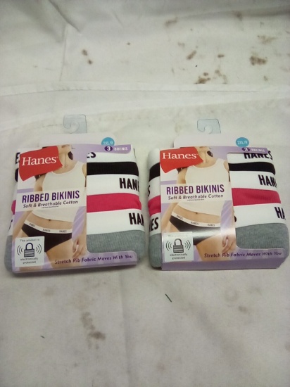 Hanes Ladies Ribbed Bikinis 3 Pack Size 2XL/9 Qty 2 Packs