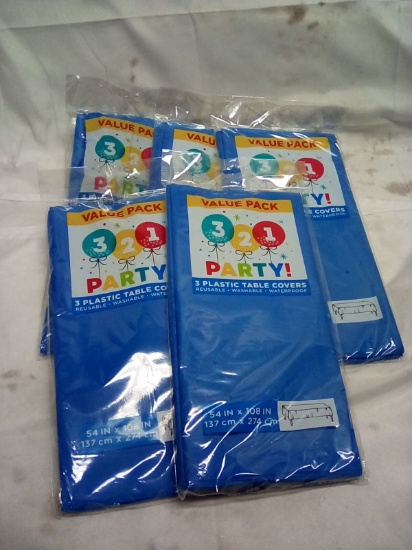 Blue Plastic Table Covers 51”x108” Rectangle 3 Pack Qty 5