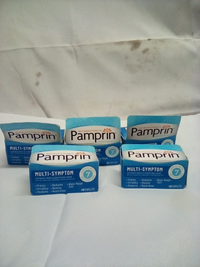 Pamprin Multi Symptom Asprin & Cafeine Free 40 Caplets Qty 5 (Exp 11/25)