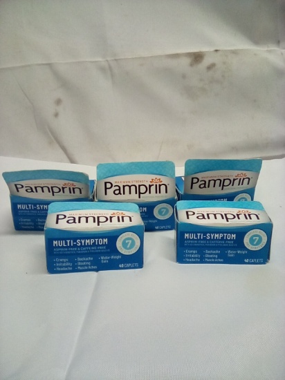 Pamprin Multi Symptom Asprin & Cafeine Free 40 Caplets Qty 5 (Exp 11/25)