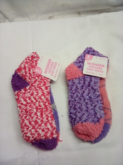 Women’s Popcorn Cozy Socks Size 4-10.5 2 Pair Qty 2 Packs