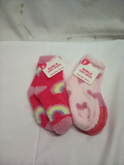 Girl’s Cozy Socks 2pairs Size 10.5-4 Qty 2 Sets
